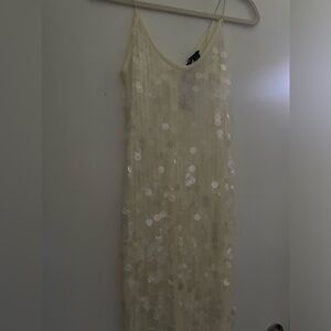 Cream Sheer Glitter Maxi Dress